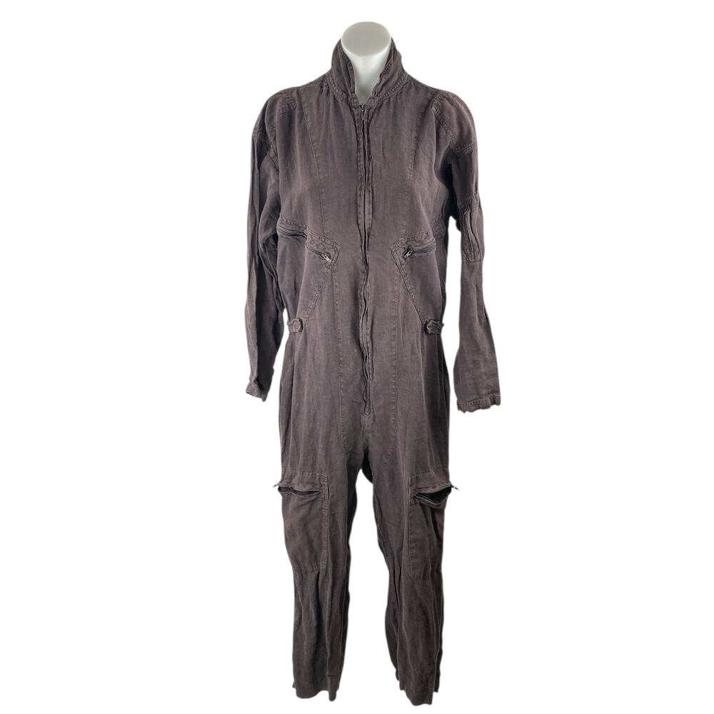 Matteo Women Black Long Sleeve Utility Cargo Denim Jean Coverall Jumpsuit Size S